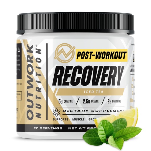 [BRSRAEICBMCWAYLU] Outwork Nutrition Post Workout Recovery Powder - Creatine Monohydrate, KSM-66 Ashwagandha & Tart Cherry - Speeds Recovery, Eases Soreness - Creatine Powder for Men & Women, Iced Tea, 240 Gr