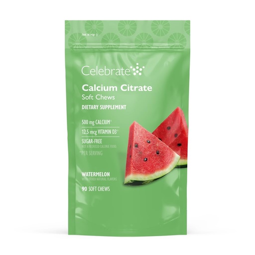 [BRSWGZADBF5BSCTL] Celebrate Vitamins Bariatric Calcium Chews 500 Mg with Vitamin D3, 3 Months Supply (90 Chews) for Gastric Sleeve & Bypass, Bone Health Support, Sugar & Gluten Free, Melon
