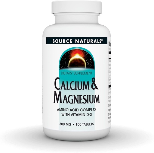 [BRSWIY35AQIREH34] Source Naturals Calcium & Magnesium, Amino Acid Chelate with Vitamin D-3, 300 MG - 100 Tablets