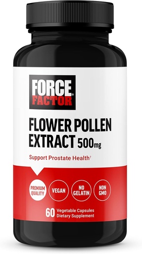 [BRSROAYEB5YG2E3O] FORCE FACTOR Flower Pollen Prostata dodatek za zdravje moških, prostate dopolnilo, 500mg Cvetni polen kapsule, Vegan, brez želatina, Non-GMO, 60 kapsul
