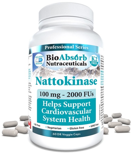 [BRSWGHAYBEIGMCDP] Bio Absorb Nattokinase Supplement. Non-GMO Natto Extract Enzyme. 100 mg, 2000 FUs. 60 Veggie Caps (60-Day Supply)