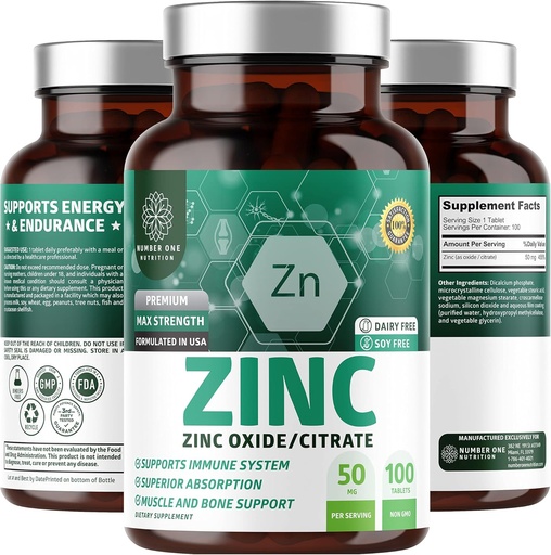 [BRSW2YIBPN4B4E3O] N1N Premium Zinc 50mg [3X Absorption, Vegan] All Natural Zinc Oxide and Citrate Supplement for Immune Support, Skin Health and Better Digestion, 100 Tablets