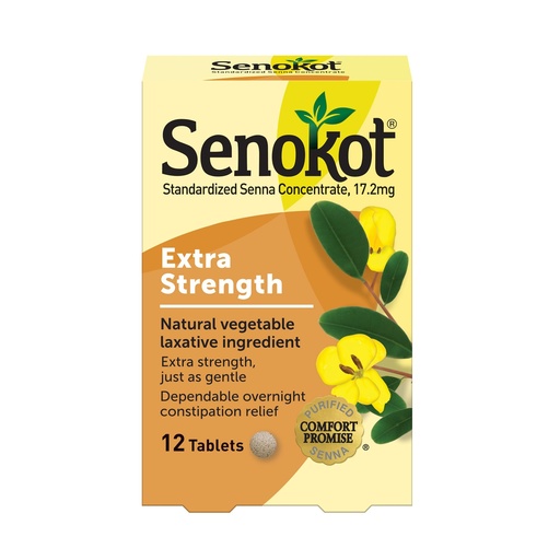 [BRSWIYYBAEOA4YD2] Senokot Extra Strength, 12 Tablets, Natural Vegetable Laxative Ingredient for Gentle Dependable Overnight Relief of Occasional Constipation