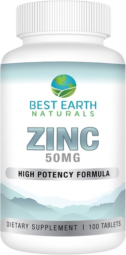 [BRSRMAAQBAMBE2Y4] Best Earth Naturals 50 Mg Zink Supplements - Immune Support Supplement - High Potency Natural Antioxidant - 100 tabletter (100 Day-Supply)