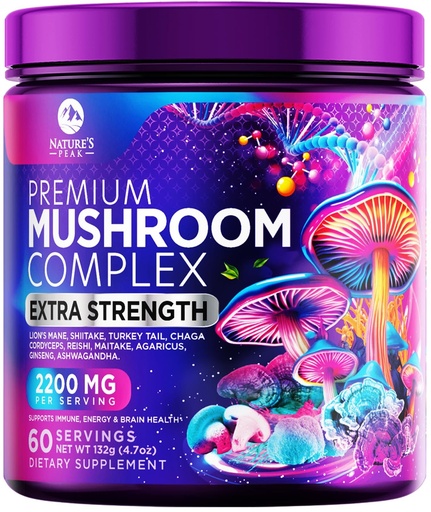 [BRSRAZT2BENRU3AZ] Mushroom Powder Supplement - 11-in-1 Blend - Organic Lions Mane, Reishi, Cordyceps, Chaga, Turkey Tail Mushroom Extract Powder - Brain & Immune Support Mushrooms Powder - Bottled in USA - 60 Servings