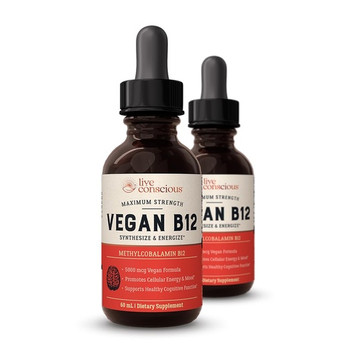 [BRSROYICCUDWAAD3] Live Conscious Vegan Vitamin B12 Sublingual Liquid Drops Methylcobalamin Max Strength B12 5000mcg Formula - Vegan B 12 Vitamin Support Energy, Promote Memory & Aid Immune System (2 Pack)