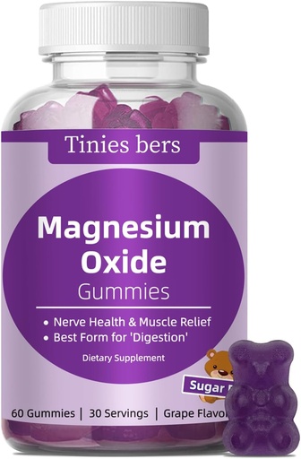 [BRSROGQKAV5W2G34] Magnesium Oxide Gummies 500mg, Sugar Free for Adults & Kids, Best Mg Form for ‘Digestion’, for Sleep, Nerve, Head Health, Muscle & Stress Relief, Gluten Free, Non GMO, Vegan, Pectin, 60