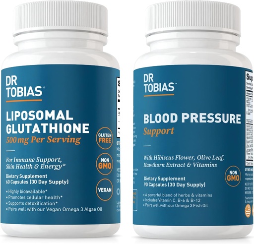 [BRSRAHQYOUMQ2FI4] Dr. Tobias Blood Pressure Support and Liposomal Glutathione - Supports Circulatory Health, Detox, and Immune Function - Non-GMO