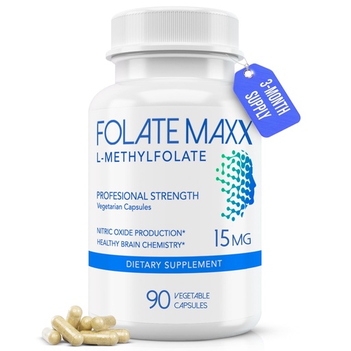 [BRSWGATQBAMBSAL2] FolateMaxx L Methylfolate 15mg, 90 Capsules – Doctor Formulated Methyl Folate Supplement for Women & Men – High Potency 5-MTHF for Energy, Mood & Focus – Non-GMO, Gluten-Free (3-Month Supply)