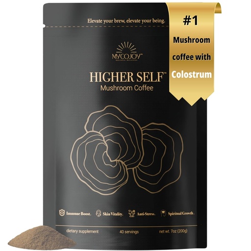 [BRSRAZLYCAPWYHT2] HIGHER SELF™ Mushroom Coffee Ultimate Focus & Immune Support Blend with 40% IgG Colostrum, Organic Arabica, Lion's Mane, Reishi, Chaga, L-Theanine and Frankincense for Immune Support, Focus, Energy, Mood and Gut Health | 7oz. 40 servings