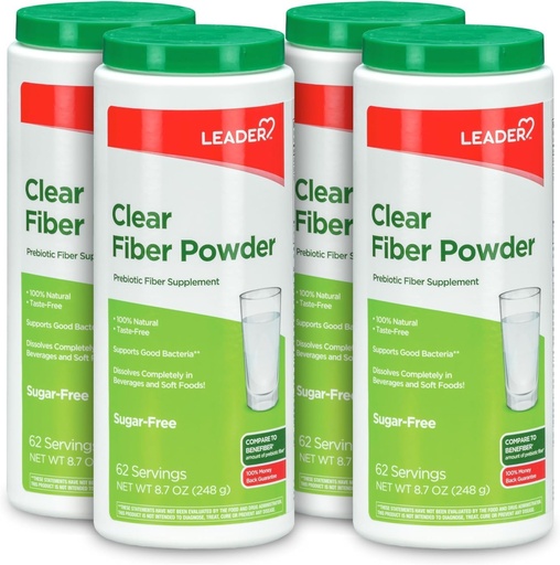 [BRSROGQTOZ5WMCT3] Leader Prebiotic Fiber Supplement Powder for Digestive Health, 100% Natural Daily Fiber Powder, Sugar-Free, Taste-Free, Gluten Free, Non-GMO, Unflavored, 62 Servings (8.7 OZ) (Pack of 4)