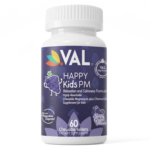 [BRSROGQKCMAWOETX] VAL Kids PM Magnesium Gummies | Sugar-Free Chewable Tablets with Chamomile, Magnesium Glycinate + Citrate + Taurate | Vitamin B6 & C | Natural Grape Flavor | Sleep & Calm Support | 60 Ct | Ages 4+