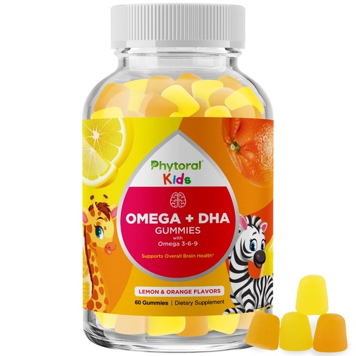 [BRSWYHQRCEAQYELJ] Kids Omega and DHA Gummies - Fatty Acids Omega 3 6 9 with Vitamin C for Vision - Nutritional DHA for Kids for Healthy Nervous System & Focus Support - Fish Free - 60 Count