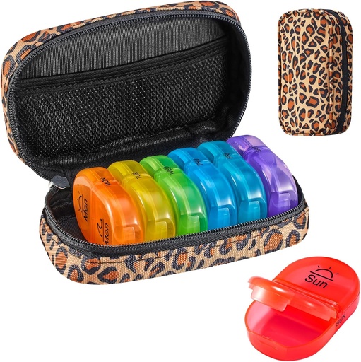 [BRSROZAOBUFQ2GT7] Serfeymi Weekly Travel Pill Organizer 2 Times A Day AM PM Upgraded Rainbow Pill Box 7 Day with Portable Zipper Canvas Pill Case, Medicine Organizer for Pills, Vitamins, Fish Oils - Brown 01