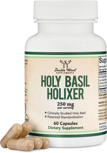 [BRSRMHAYDJ5R6ELB] Tulsi Holy Basil Capsules (Holixer Formula) - World's Only Clinically Studied Holy Basil Leaf Extract (Clinically Shown Results After 60 Days of Use) for Mood and Relaxation by Double Wood