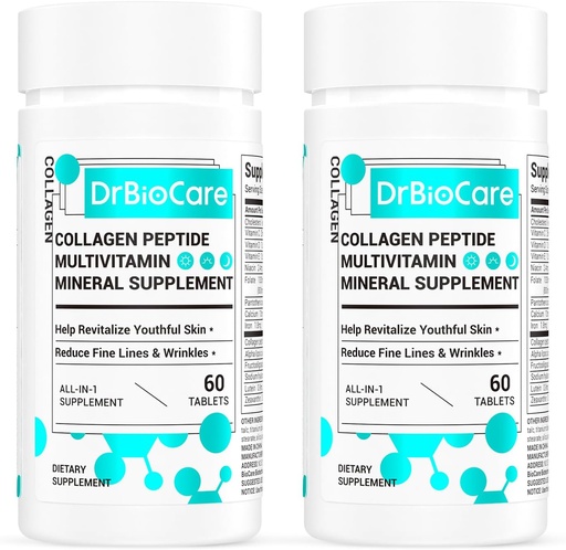[BRSROCA2OYIAY2AY] DrBioCare Collageen Peptides for Women, Bevat vitamine D3, Probiotica voor vrouwen & collageen Peptides, Vitamine B Complex, Vitamine E 120 Tablets