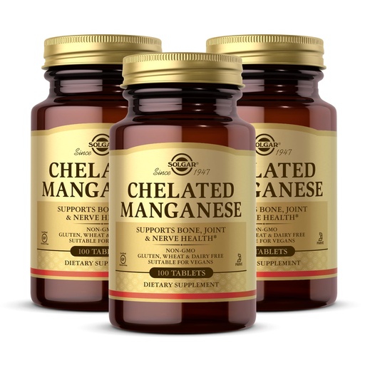 [BRSWIZ33AUNGAGDK] Solgar Chelated Manganese - 100 Tablets, Pack of 3 - Supports Bone, Joint & Nerve Health - Non-GMO, Vegan, Gluten Free, Dairy Free, Kosher - 300 Total Servings