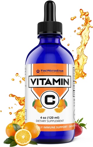[BRSWYHYPB4HWGFIU] FWS Tekutý vitamin C dodatek pro dospělé a děti, organické, non-GMO, Vegan, Easy VIT C kapky, Ascorbic Acid, 4 Měsíční dodávky, podporuje imunitní systém a zdraví kůže, esenciální vitamin, 4 oz