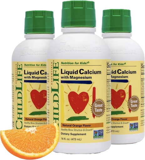 [BRSWIYYMOJ5QMCAZ] ChildLife Essentials Liquid Calcium Supplement for Kids - Baby Calcium with Magnesium, Zinc, and Vitamin D3 - Orange Flavor, 16 fl oz (3 Pack)
