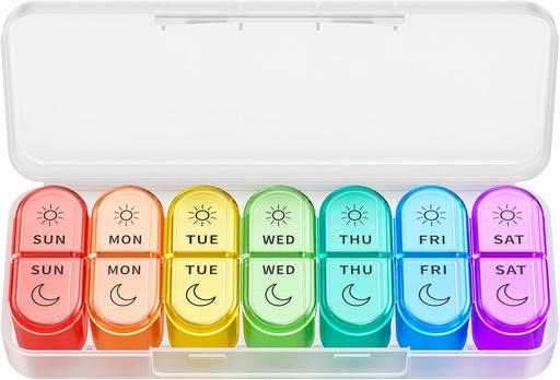 [BRSWYYALO4CROHTH] Weekly Pill Organizer 2 Times a Day - AM PM Pill Organizer with 7 Daily Color-Coded Small Cases, Morning and Night Travel Pill Cases for Vitamins, Medicine, & Supplements