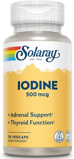 [BRSWIZQ5BIPBM2DM] Solaray Iodine 500 mcg, Iodine Supplement for Healthy Adrenal and Thyroid Support, Energy, Metabolism, and Focus, Potassium Iodide, Vegan, 60-Day Money-Back Guarantee, 30 Servings, 30 VegCaps
