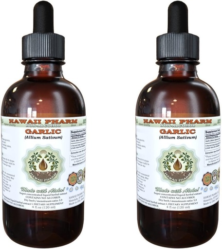 [BRSWKEYHOYMQMGDC] Garlic Alcohol-Free Liquid Extract, Organic Garlic (Allium sativum) Dried Powder Glycerite Hawaii Pharm Natural Herbal Supplement 2x2 oz