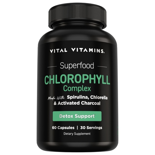 [BRSRA2Y6PJYAG2YZ] Vital Vitamins Chlorophyll Pills - Body Deodorizing Supplement - Made with Spirulina, Chlorella, Organic Parsley, Mint, & Activated Charcoal - Defeat Odor Naturally - for Women & Men - 60 Capsules