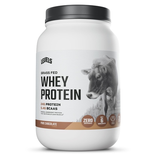 [BRSWGYAEPMHAAAL2] Levels Grass Fed Whey Protein Powder, No Artificials, 24G of Protein, Pure Chocolate, 2LB