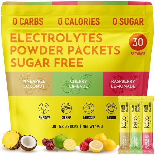 [BRSWYAQHCUHQOHLO] Keto Vitals Tropical Keto Electrolytes Powder No Sugar - Electrolytes with Potassium, Magnesium, Sodium, & Calcium - Sugar Free Electrolyte Powder Packets Drink Mix & Hydration Powder, 30 Servings
