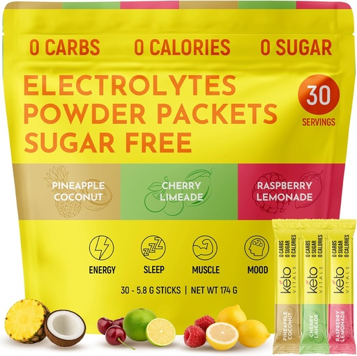 [BRSWYAQHCUHQOHLO] Keto Vitals Tropische Keto Elektrolyten Poeder Geen Suiker - Elektrolyten met Kalium, Magnesium, Natrium, & Calcium - Suikervrije Elektrolyt Poeder Pakjes Drink Mix & Hydration Powder, 30 porties