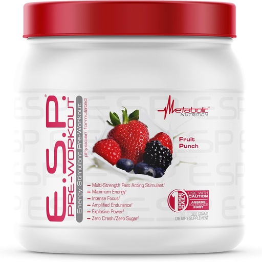 [BRSWEC32BMORYCLK] Metabole voeding, ESP, Energy and Endurance Stimuleren Pre Workout, Pre Intra Workout, Hoge Energie en Geestelijke Focus, Stimulerende Workout Supplement, Fruit Punch, 300 Gram (90 Servers)