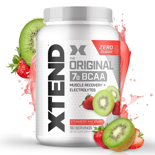 [BRSWIF3QOYFBAGTY] Xtend Original BCAA Powder, 7g BCAAs and 2.5g L-Glutamine for Muscle Recovery Hydration and Lean Muscle, Sugar Free Intra and Post Workout Drink with Electrolytes, Strawberry Kiwi Splash, 90 Servings