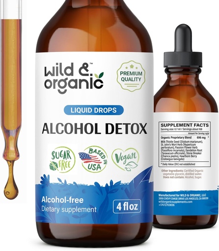 [BRSROY33OAIBA2DU] Wild & Organic Alkohol Detox Drops - Játra & Ledviny Čistota s mléčným Thistle, Chanca Piedra Stone Breaker - Anti Alkohol Complex pro jaterní čištění Detox - Vegan, No Sugar & Additives - 4 fl oz