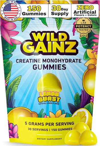 [BRSROBLYBYCGYYA2] Creatine Monohydrate Gummies для чоловіків і жінок 5000mg - Виготовлений в США, Потенції Tested, Vegan, підтримує зростання м'язів, міцність і когнітивна функція, Non-GMO клейковина-Free Lemon Flavored Creatine 150 Chews