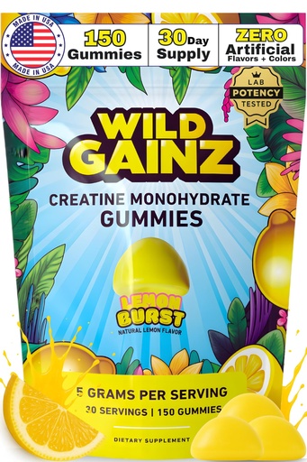 [BRSROBLYBYCGYYA2] Creatine Monohydrate Gummies 5g - Made in USA - Pre Workout Creatine Chews for Women & Men, Vegan Creatine Gummy Candy, Chewable Nutritional Supplements, NSF Certified (Lemon, 150 Count)