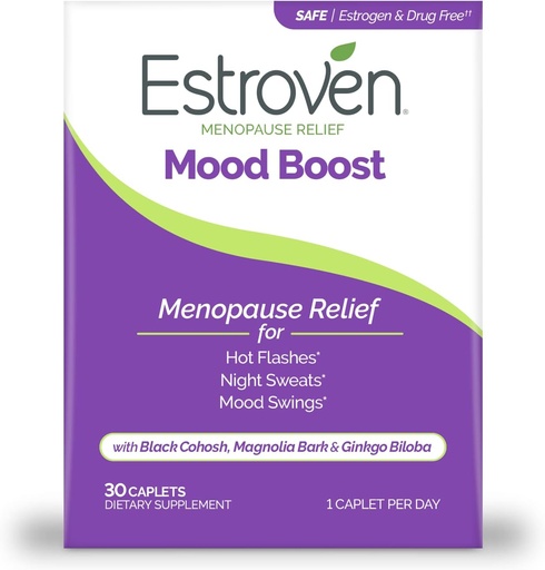 [BRSWI23YAAHGE3DK] Estroven Mood Boost for Menopause הקלה, מסייע להפחית את הפלאשים החמים ואת הזעות הלילה, עוזר לנהל Mood Swings, 30 Count