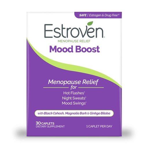 [BRSWI23YAAHGE3DK] Estroven Mood Boost for Menopause Relief, Helps Reduce Hot Flashes & Night Sweats, Helps Manage Mood Swings, 30 Count