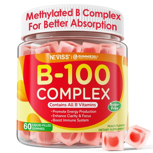 [BRSRAGI2BZ6AMYLU] Super Vitamin B Complex Gummies - Methylated B Complex for Women & Men, All B Vitamins, Methyl B12, Methylfolate, Vitamin C, Choline, Inositol, PABA for Energy, Brain & Immune, 0g Sugar, Vegan, 60 Cts