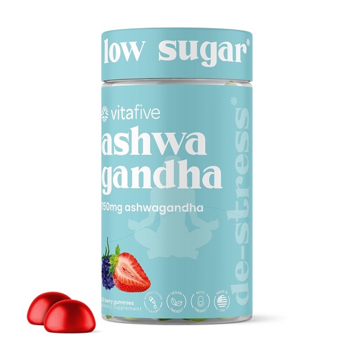 [BRSROGTYBBYGA2A4] vitafive Ashwagandha Gummies with Vitamin B12, Ashwagandha Gummies for Men and Women, Vegan, Gluten Free (50 Ct)