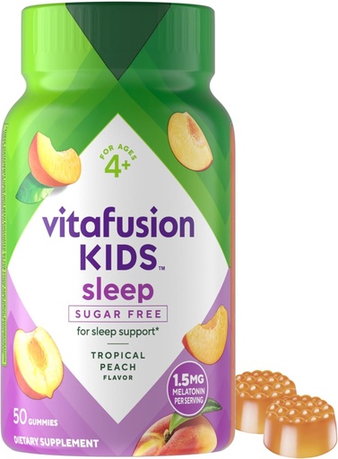 [BRSWYZ36DMFBEHQY] Vitafusion Kids Melatonin Gummy Supplements, Tropical Peach Flavored Sleep Support Supplements (1), 50 Count