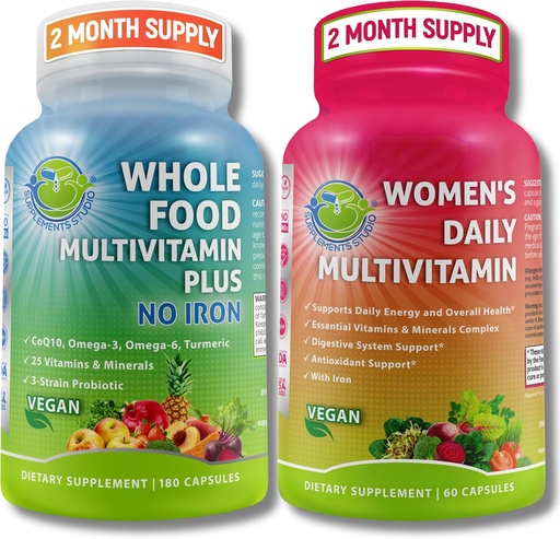 [BRSRAHAYBZ4BSYLZ] ESTUDO COMPLEMENTOS Integral Multi-System Support Duo das mulheres – Multivitamin de alimentos inteiros sem ferro + Multivitamin diário das mulheres com ferro – Vegan, Não-GMO, Clean Daily Wellness Support