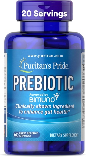 [BRSRMYYFAQMQ2GY3] Puritan's Pride Prebiotics for Men and Women Powered by Bimuno, Dietary Supplement for Advanced Gut Health, Helps to Alleviate Bloating, 60 Rapid Release Capsules