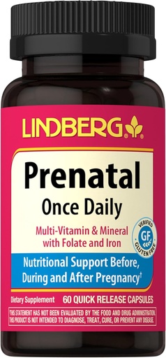 [BRSROGQOCF5GMDL3] Lindberg Prenatal Vitamins for Women | 60 Capsules | Multivitamins and Minerals with Iron and Folic Acid | Daily Supplement | Non-GMO, Gluten Free