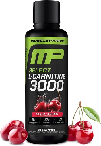 [BRSRAH35AAPQAE3G] Muscle Pharm L-Carnitine 3000, De Ultimate Liquid L Carnitine Supplement voor hoge prestaties, Ondersteunt Metabolisme, Hydration & Energy, Zero Sugar, Lage Calorieën, Sour Cherry smaak, 32 Servers