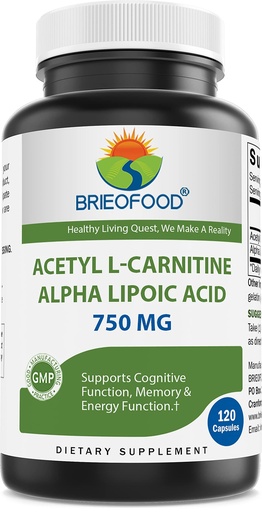 [BRSW2ZQZCV5QKFIY] Brieofood Acetyl L-Carnitine Alpha Lipoic Acid (ALA ALC) 750 mg 120 Capsules