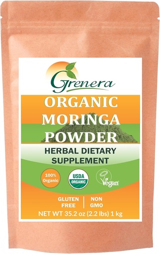 [BRSWEBI7BYPGYEQ3] Grenera Organic Moringa 粉末 - 2.2磅(35.2 oz) → Moringa Oleifera Leaf 粉末实验室 纯度测试 → Moringa 粉末有机质完美 用于平滑,饮品,茶叶和食谱 → 100%来自印度的Raw