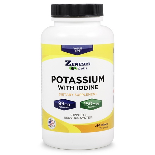 [BRSWIAAZCMJWOFLI] Potassium Gluconate 99mg + 150mcg Iodine from Kelp Bulk (250 Tablets/Bottle)
