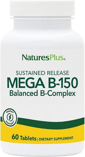[BRSWIYTYO4GAYGAV] Natural Plus Mega B150 kompleksas, ilgalaikis atsipalaidavimas - 60 Vegetariškų tablečių - Maksimalus stiprumas B kompleksas Vitaminas papildas - Nemokamas - 60 Paslaugos