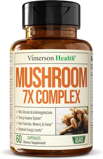 [BRSROBLYCR4GCEQ4] Potent Mushroom Complex with Turkey Tail, Lions Mane Extract, Shiitake Mushrooms, Reishi, Cordyceps, Maitake, Chaga & More – 7-in-1 Mushroom Supplement for Mental Clarity, Natural Energy & Focus