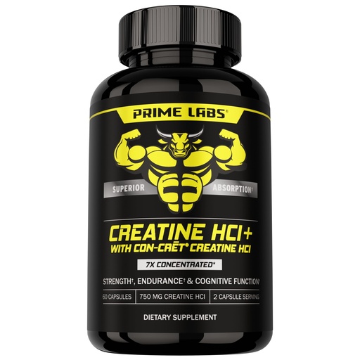 [BRSRAFT4AEDRSYLL] Prime Labs Creatine HCl Capsules - with CON-CRĒT®, Rhodiola Root Extract, & L-Theanine - Muscle Support, Endurance, Cognitive Function - for Men & Women - 60 Pills